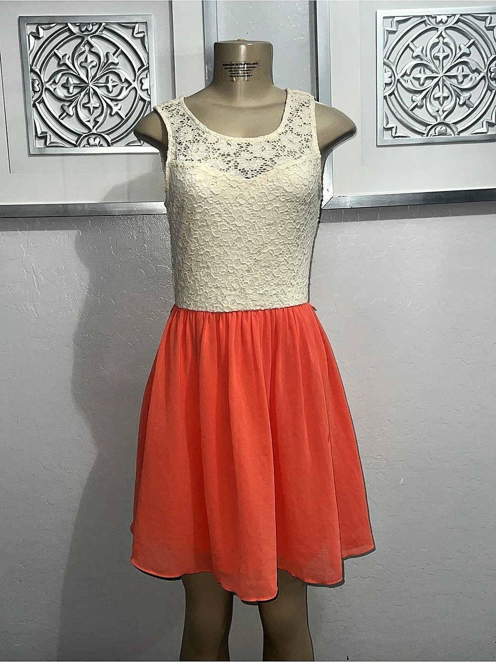 maurices Lace Top Chiffon Skirt Dress Orange & White Small
